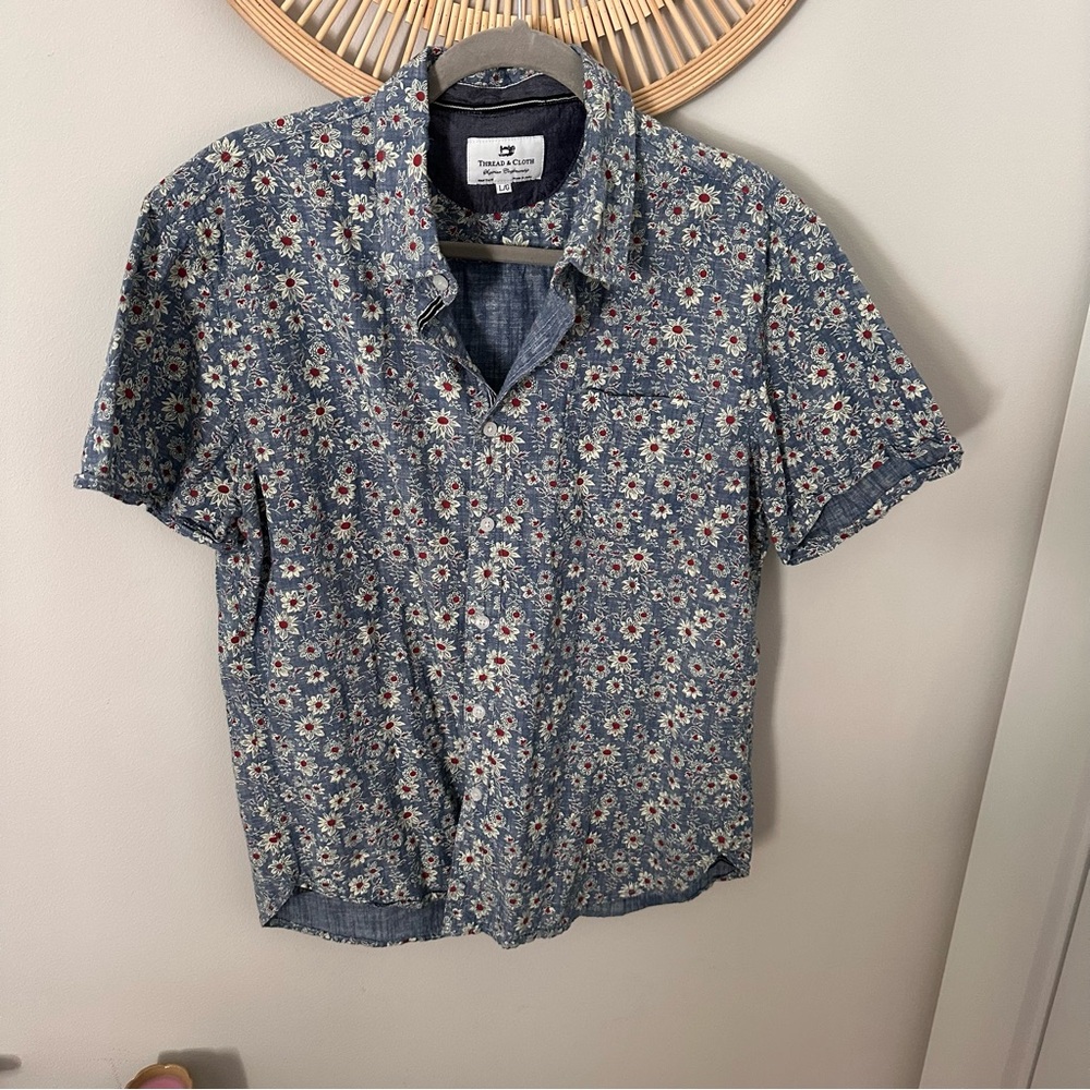 Thread & Cloth Blue Floral Men's Shirt Large